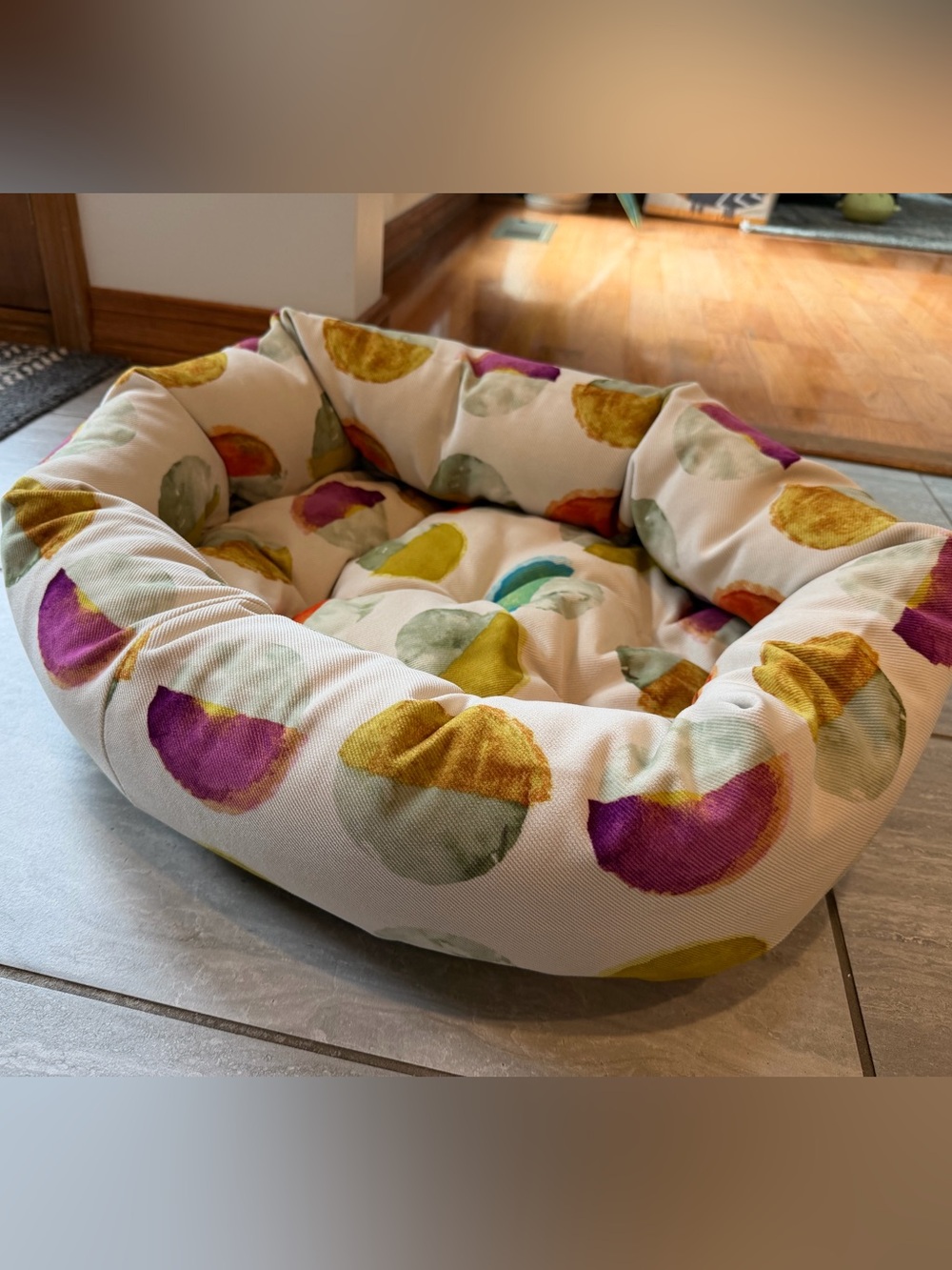 Small Pet Bed - Cream with Pink, Yellow, Green
